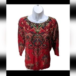 NWT Chaps Pullover Sweater 3/4 Sleeve Classic Print L